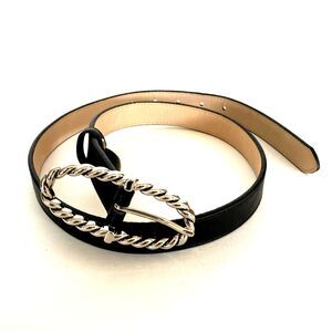 Women's Faux Leather Belt Size S Black 1" Wide Silver Tone Wide Buckle